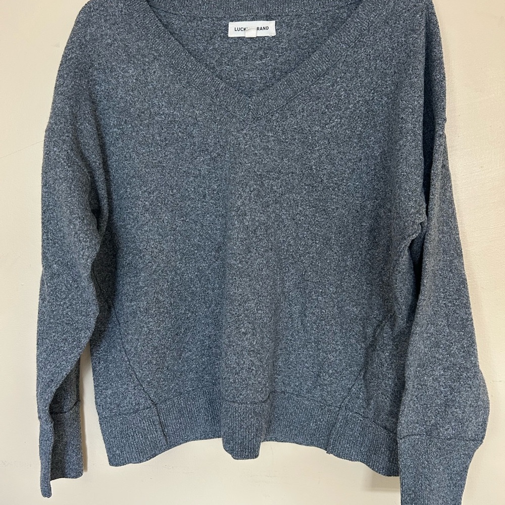 Lucky Brand Women's V-Neck Charcoal Grey Sweater